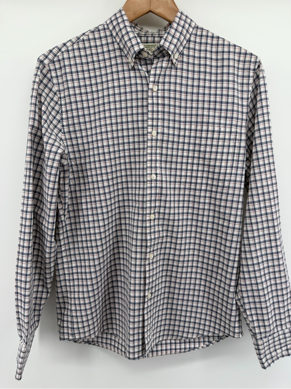 J. Crew Men's Plaid Button-Down Shirt in Navy & White with Red Accent